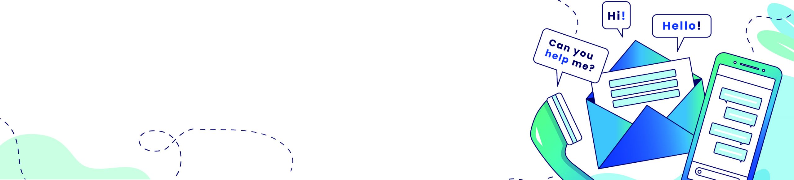 This image shows icons of communication tools like a phone, envelope, and smartphone